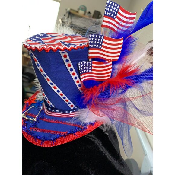 Fourth Of July Mini Blue Top Hat Fascinator main image 5